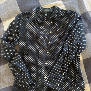 Ralph Lauren Black Polka Dot button down Shirt 100% cotton